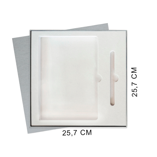 Коробка подарочная Solution Superior Alfa Linen под ежедневник и ручку, серебро, 25,7x25,7x2,8 см, бежевый ложемент